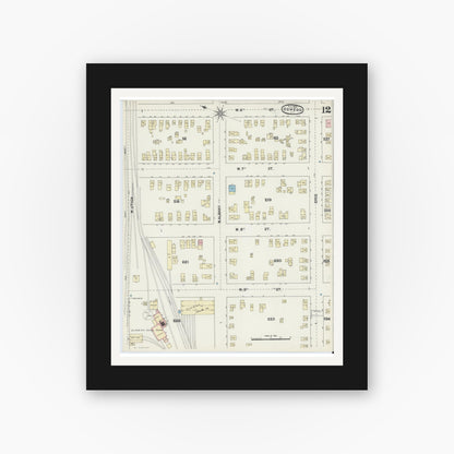 Old map wall art mockup — black gallery frame with white mat — Sanborn Fire Insurance Map from Oswego, Oswego County, New York (1890), Sheet #0012