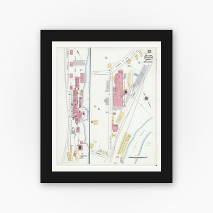 Old map wall art mockup — black gallery frame with white mat — Sanborn Fire Insurance Map from Beacon, Dutchess County, New York (1919), Sheet #0015