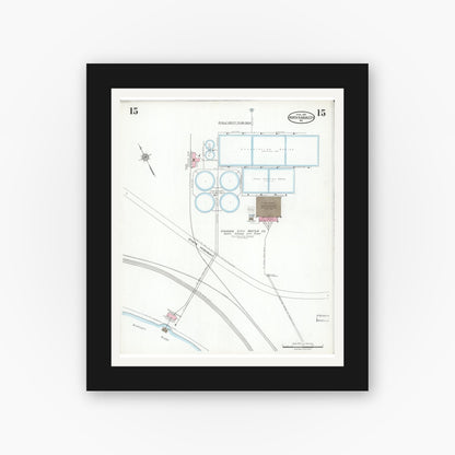 Old map wall art mockup — black gallery frame with white mat — Sanborn Fire Insurance Map from North Kansas City, Clay County, Missouri (1926), Sheet #0015