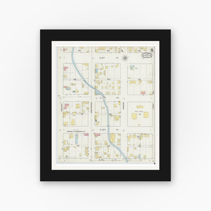 Old map wall art mockup — black gallery frame with white mat — Sanborn Fire Insurance Map from Austin, Travis County, Texas (1894), Sheet #0008