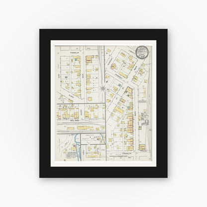 Old map wall art mockup — black gallery frame with white mat — Sanborn Fire Insurance Map from Elroy, Juneau County, Wisconsin (1892), Sheet #0001