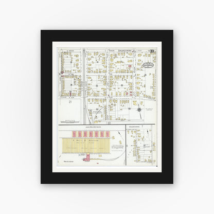 Old map wall art mockup — black gallery frame with white mat — Sanborn Fire Insurance Map from Goldsboro, Wayne County, North Carolina (1918), Sheet #0019