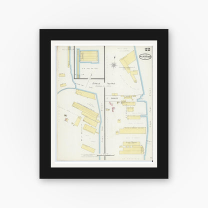 Old map wall art mockup — black gallery frame with white mat — Sanborn Fire Insurance Map from Wilmington, New Hanover County, North Carolina (1893), Sheet #0022