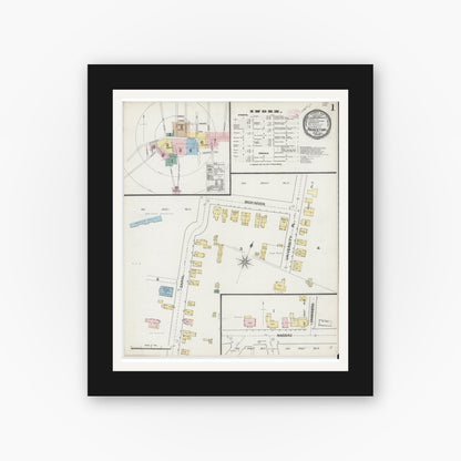 Old map wall art mockup — black gallery frame with white mat — Sanborn Fire Insurance Map from Princeton, Mercer County, New Jersey (1890) - Complete Map Set