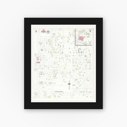 Old map wall art mockup — black gallery frame with white mat — Sanborn Fire Insurance Map from Eden, Concho County, Texas (1940), Sheet #0003
