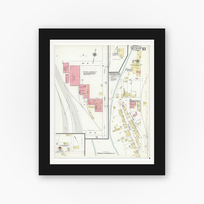 Old map wall art mockup — black gallery frame with white mat — Sanborn Fire Insurance Map from Huntingdon, Huntingdon County, Pennsylvania (1911), Sheet #0013