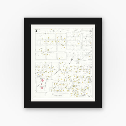 Old map wall art mockup — black gallery frame with white mat — Sanborn Fire Insurance Map from McGregor, McLennan County, Texas (1932), Sheet #0004