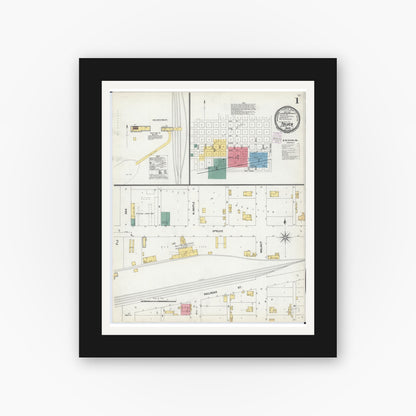 Old map wall art mockup — black gallery frame with white mat — Sanborn Fire Insurance Map from Toluca, Marshall County, Illinois (1901) - Complete Map Set
