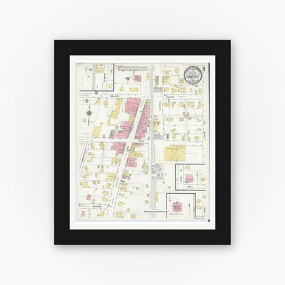 Old map wall art mockup — black gallery frame with white mat — Sanborn Fire Insurance Map from Summitville, Madison County, Indiana (1909) - Complete Map Set