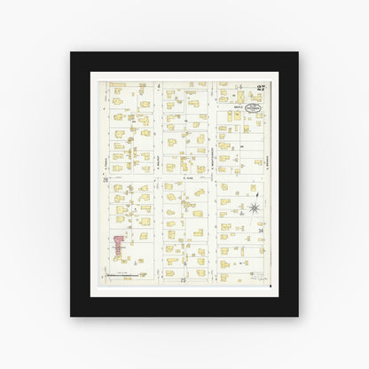 Old map wall art mockup — black gallery frame with white mat — Sanborn Fire Insurance Map from Sherman, Grayson County, Texas (1908), Sheet #0027