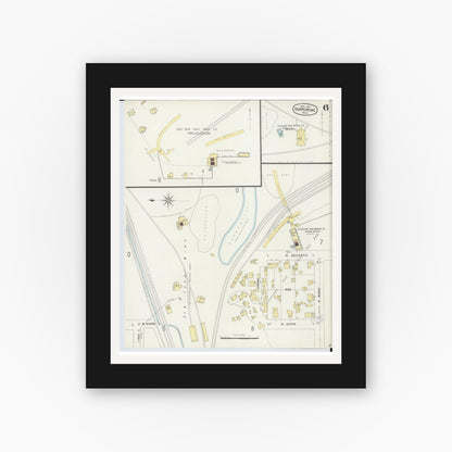 Old map wall art mockup — black gallery frame with white mat — Sanborn Fire Insurance Map from Ishpeming, Marquette County, Michigan (1897), Sheet #0006