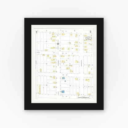 Old map wall art mockup — black gallery frame with white mat — Sanborn Fire Insurance Map from De Witt, Clinton County, Iowa (1926), Sheet #0007