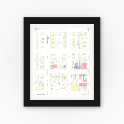 Old map wall art mockup — black gallery frame with white mat — Sanborn Fire Insurance Map from Eagle Grove, Wright County, Iowa (1933), Sheet #0002