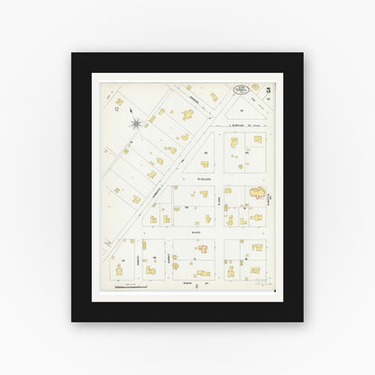 Old map wall art mockup — black gallery frame with white mat — Sanborn Fire Insurance Map from Terrell, Kaufman County, Texas (1902), Sheet #0005