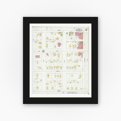 Old map wall art mockup — black gallery frame with white mat — Sanborn Fire Insurance Map from Mason City, Mason County, Illinois (1899), Sheet #0002