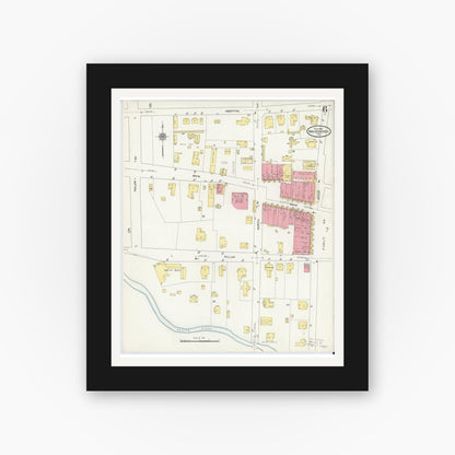 Old map wall art mockup — black gallery frame with white mat — Sanborn Fire Insurance Map from Nacogdoches, Nacogdoches County, Texas (1912), Sheet #0006
