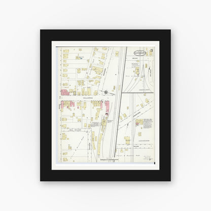 Old map wall art mockup — black gallery frame with white mat — Sanborn Fire Insurance Map from South Charleston, Clark County, Ohio (1910), Sheet #0003