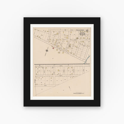 Old map wall art mockup — black gallery frame with white mat — Sanborn Fire Insurance Map from Kenedy, Karnes County, Texas (1922), Sheet #0011
