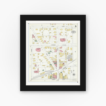 Old map wall art mockup — black gallery frame with white mat — Sanborn Fire Insurance Map from Fostoria, Seneca, Hancock, And Wood Counties, Ohio (1901), Sheet #0005