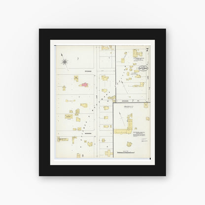 Old map wall art mockup — black gallery frame with white mat — Sanborn Fire Insurance Map from South Haven, Van Buren County, Michigan (1902), Sheet #0007