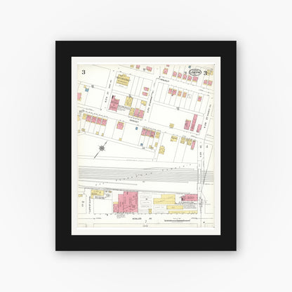 Old map wall art mockup — black gallery frame with white mat — Sanborn Fire Insurance Map from Lemoyne, Cumberland County, Pennsylvania (1923), Sheet #0003