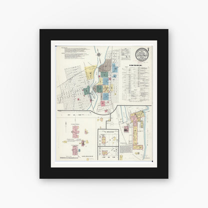 Old map wall art mockup — black gallery frame with white mat — Sanborn Fire Insurance Map from Little Falls, Morrison County, Minnesota (1909), Sheet #0001