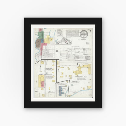 Old map wall art mockup — black gallery frame with white mat — Sanborn Fire Insurance Map from Winter Haven, Polk County, Florida (1919) - Complete Map Set