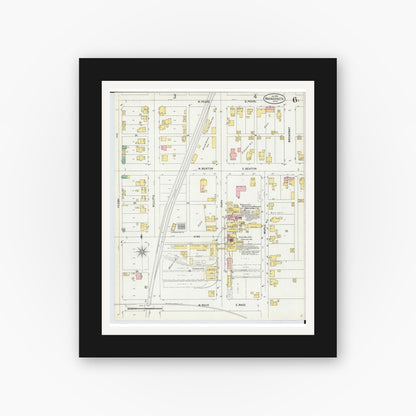 Old map wall art mockup — black gallery frame with white mat — Sanborn Fire Insurance Map from Wapakoneta, Auglaize County, Ohio (1899), Sheet #0006