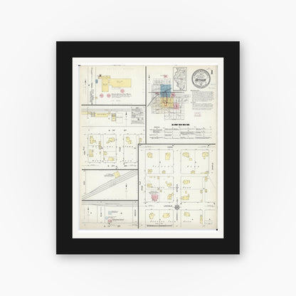 Old map wall art mockup — black gallery frame with white mat — Sanborn Fire Insurance Map from Arthur, Moultrie And Douglas Counties, Illinois (1914), Sheet #0001