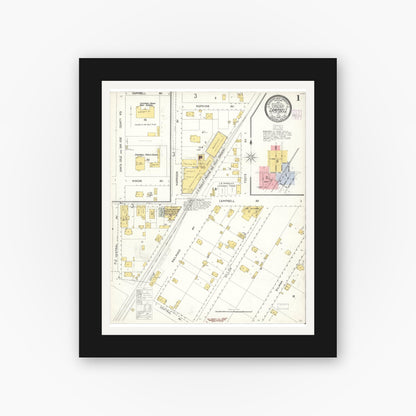 Old map wall art mockup — black gallery frame with white mat — Sanborn Fire Insurance Map from Campbell, Santa Clara County, California (1905) - Complete Map Set