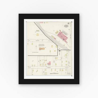 Old map wall art mockup — black gallery frame with white mat — Sanborn Fire Insurance Map from Salem, Columbiana County, Ohio (1915), Sheet #0017