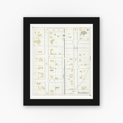Old map wall art mockup — black gallery frame with white mat — Sanborn Fire Insurance Map from Necedah, Juneau County, Wisconsin (1916), Sheet #0004