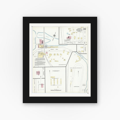 Old map wall art mockup — black gallery frame with white mat — Sanborn Fire Insurance Map from Faribault, Rice County, Minnesota (1914), Sheet #0022