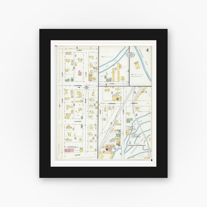 Old map wall art mockup — black gallery frame with white mat — Sanborn Fire Insurance Map from Albion, Calhoun County, Michigan (1900), Sheet #0004