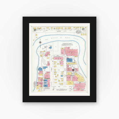 Old map wall art mockup — black gallery frame with white mat — Sanborn Fire Insurance Map from Elyria, Lorain County, Ohio (1925), Sheet #0027