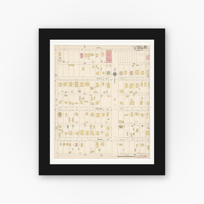 Old map wall art mockup — black gallery frame with white mat — Sanborn Fire Insurance Map from El Centro, Imperial County, California (1914), Sheet #0011