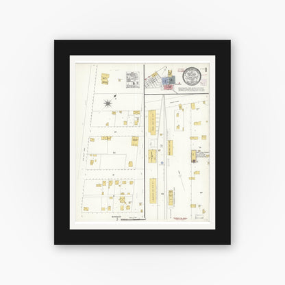Old map wall art mockup — black gallery frame with white mat — Sanborn Fire Insurance Map from Concord, Contra Costa County, California (1908) - Complete Map Set