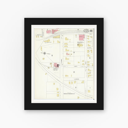 Old map wall art mockup — black gallery frame with white mat — Sanborn Fire Insurance Map from Tyler, Smith County, Texas (1912), Sheet #0013