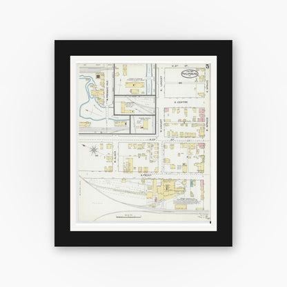 Old map wall art mockup — black gallery frame with white mat — Sanborn Fire Insurance Map from Philipsburg, Centre County, Pennsylvania (1892), Sheet #0005