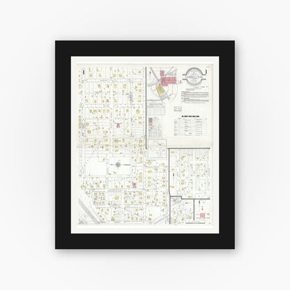 Old map wall art mockup — black gallery frame with white mat — Sanborn Fire Insurance Map from Carrollton, Dallas County, Texas (1935), Sheet #0001