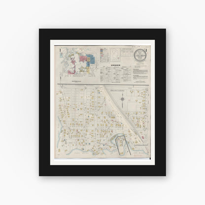 Old map wall art mockup — black gallery frame with white mat — Sanborn Fire Insurance Map from Lake Orion, Oakland County, Michigan (1943) - Complete Map Set