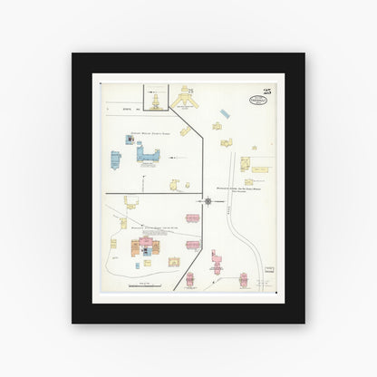 Old map wall art mockup — black gallery frame with white mat — Sanborn Fire Insurance Map from Faribault, Rice County, Minnesota (1914), Sheet #0025