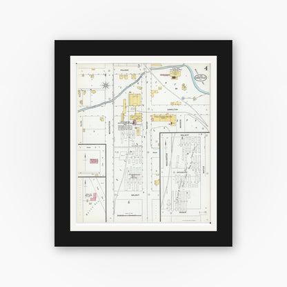 Old map wall art mockup — black gallery frame with white mat — Sanborn Fire Insurance Map from Grayville, White And Edwards Counties, Illinois (1900), Sheet #0004