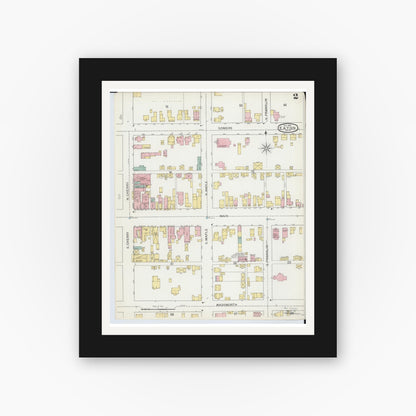 Old map wall art mockup — black gallery frame with white mat — Sanborn Fire Insurance Map from Eaton, Preble County, Ohio (1892), Sheet #0002