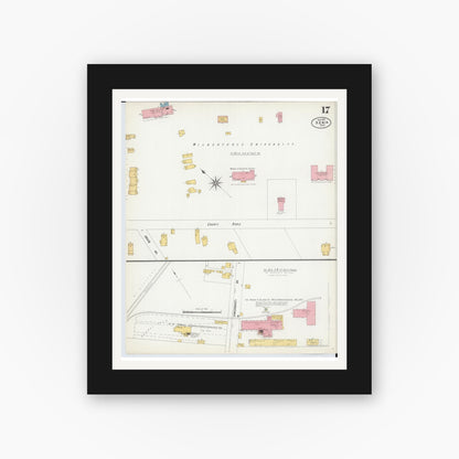 Old map wall art mockup — black gallery frame with white mat — Sanborn Fire Insurance Map from Xenia, Greene County, Ohio (1901), Sheet #0017