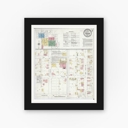 Old map wall art mockup — black gallery frame with white mat — Sanborn Fire Insurance Map from Freeburg, Saint Clair County, Illinois (1910), Sheet #0001