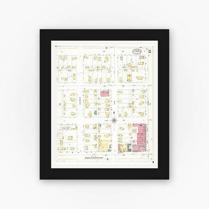 Old map wall art mockup — black gallery frame with white mat — Sanborn Fire Insurance Map from Tipton, Cedar County, Iowa (1906), Sheet #0002