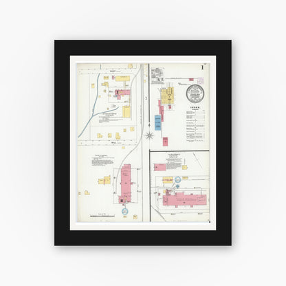Old map wall art mockup — black gallery frame with white mat — Sanborn Fire Insurance Map from Shelby, Cleveland County, North Carolina (1905) - Complete Map Set
