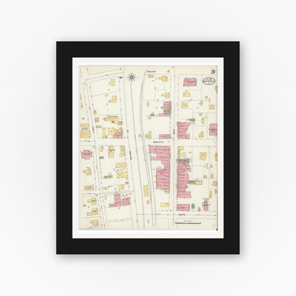 Old map wall art mockup — black gallery frame with white mat — Sanborn Fire Insurance Map from Gastonia, Gaston County, North Carolina (1904), Sheet #0003