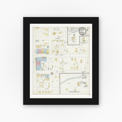Old map wall art mockup — black gallery frame with white mat — Sanborn Fire Insurance Map from Gatesville, Coryell County, Texas (1896) - Complete Map Set